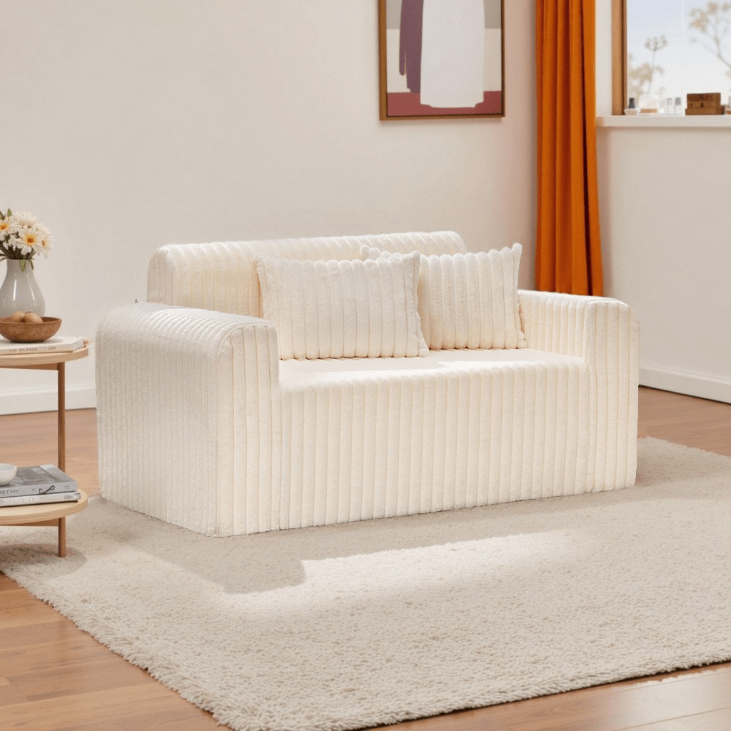 2-Seater Foam Sofa Loveseat for Small Spaces Comfy Sofa with Pillows for Living Room