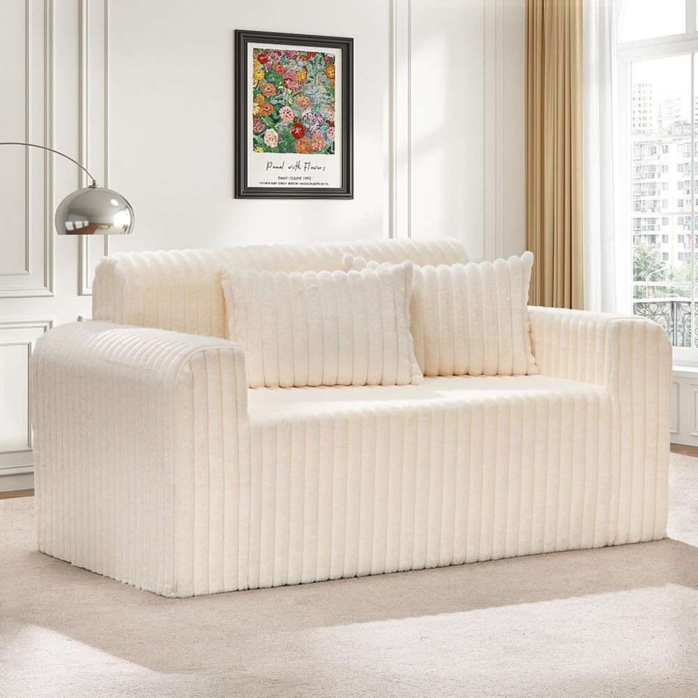 2-Seater Foam Sofa Loveseat for Small Spaces Comfy Sofa with Pillows for Living Room