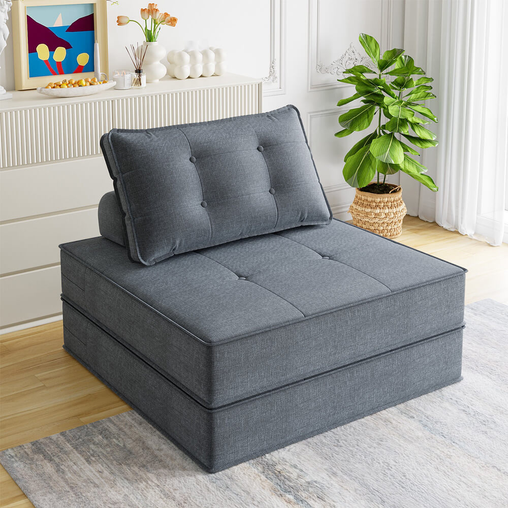 2 in 1 Floor Couch, Chaise Lounge Sleeper with Pull Out Bed, Comfy Compressed Boneless Sofa