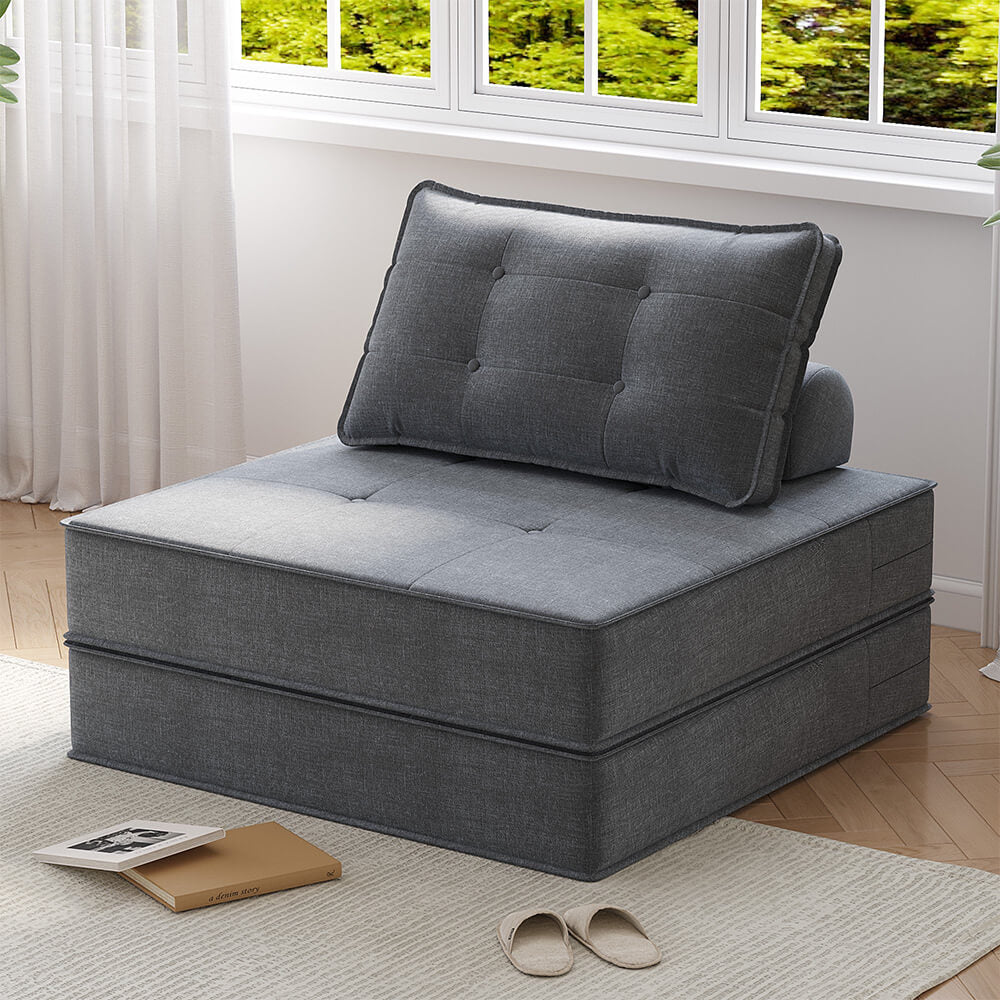 2 in 1 Floor Couch, Chaise Lounge Sleeper with Pull Out Bed, Comfy Compressed Boneless Sofa