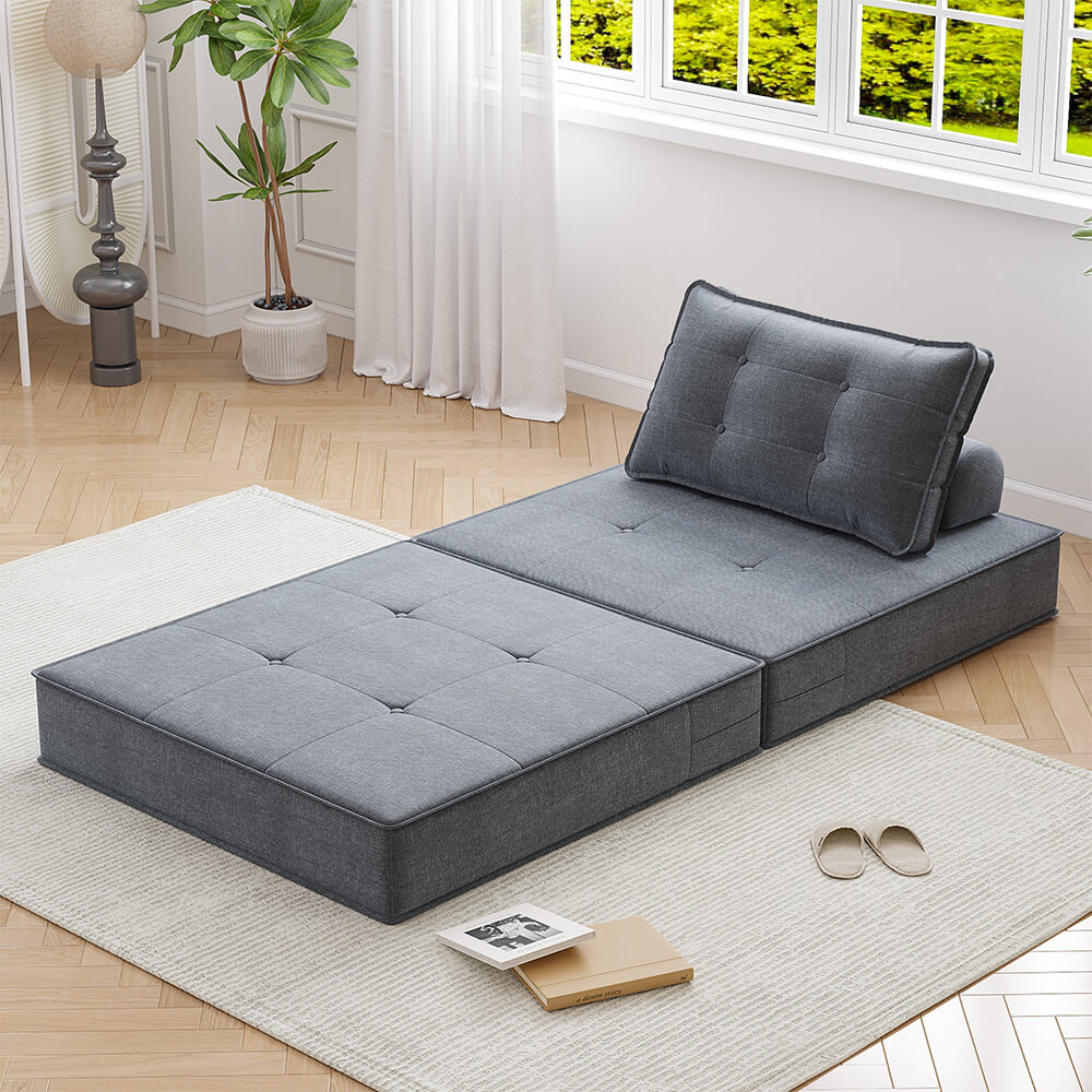 2 in 1 Floor Couch, Chaise Lounge Sleeper with Pull Out Bed, Comfy Compressed Boneless Sofa