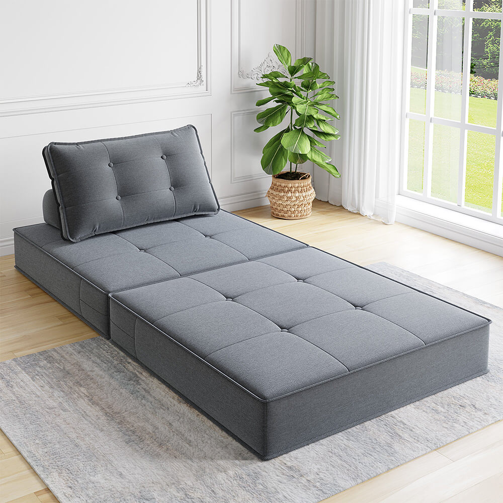 2 in 1 Floor Couch, Chaise Lounge Sleeper with Pull Out Bed, Comfy Compressed Boneless Sofa