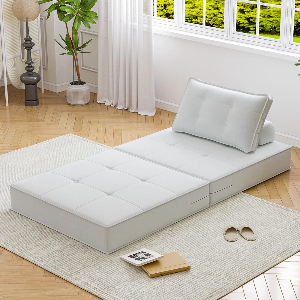 2 in 1 Floor Couch, Chaise Lounge Sleeper with Pull Out Bed, Comfy Compressed Boneless Sofa