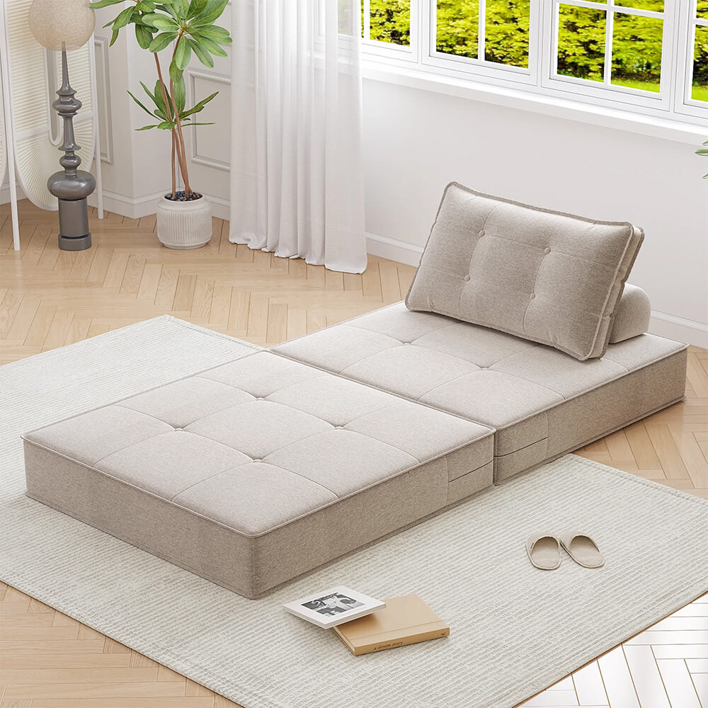 2 in 1 Floor Couch, Chaise Lounge Sleeper with Pull Out Bed, Comfy Compressed Boneless Sofa