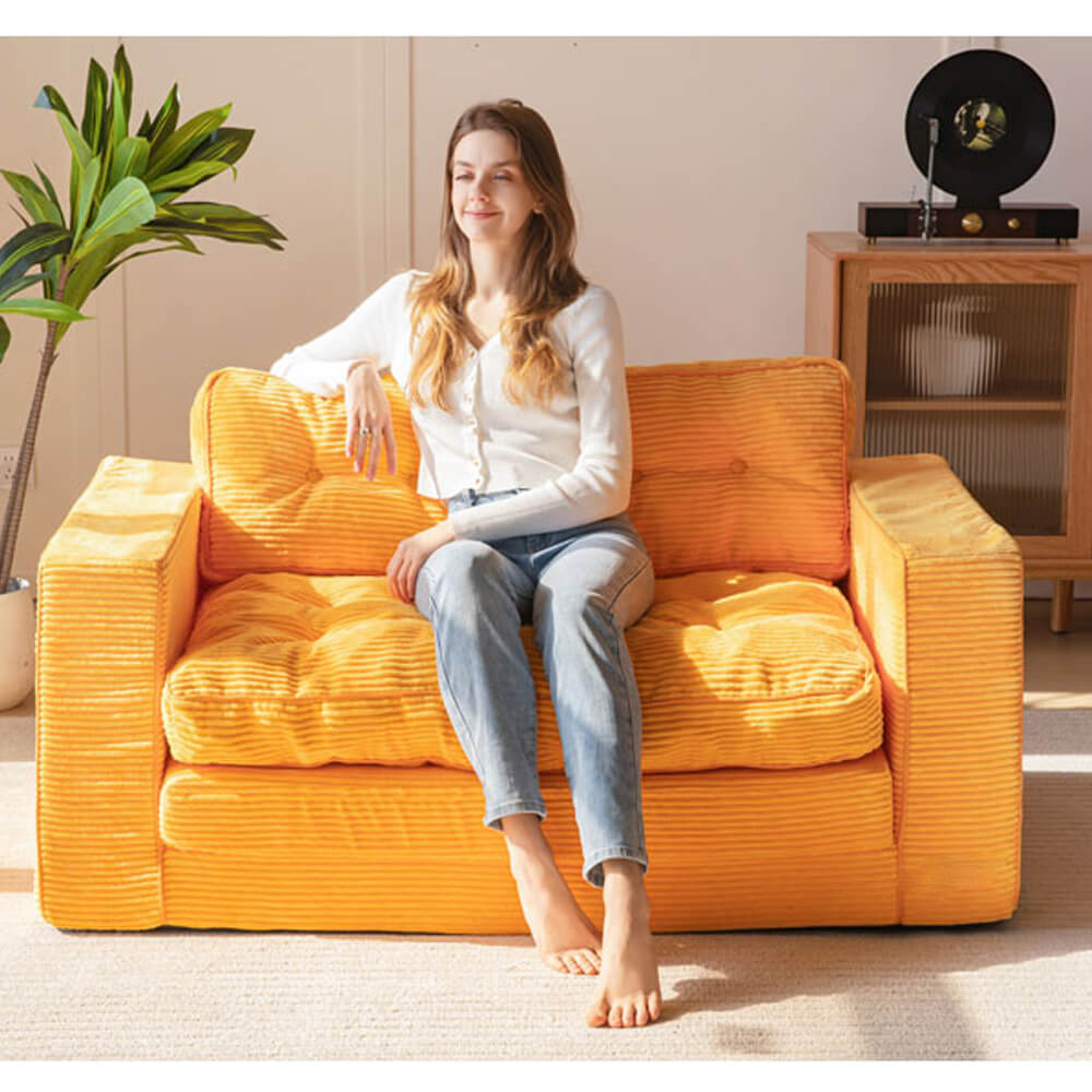 2 in 1 Folding Loveseat Boneless Couch, Fold Out Floor Couch with Pillows for Living Room Bedroom Lounge