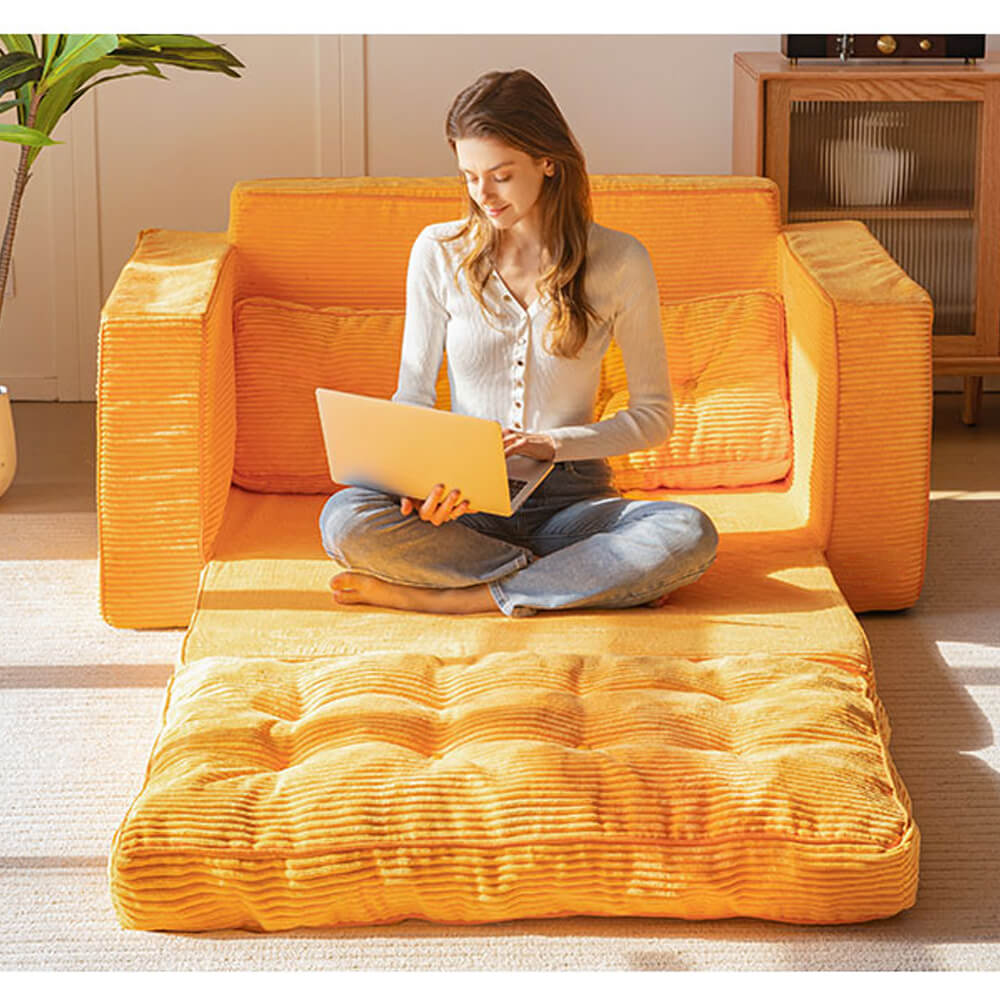 2 in 1 Folding Loveseat Boneless Couch, Fold Out Floor Couch with Pillows for Living Room Bedroom Lounge