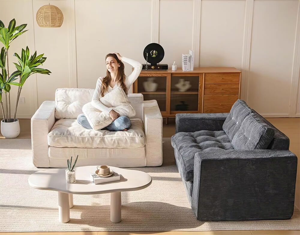 2 in 1 Folding Loveseat Boneless Couch, Fold Out Floor Couch with Pillows for Living Room Bedroom Lounge