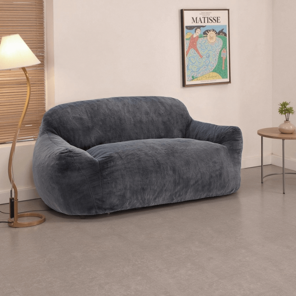 Loveseats Couch Foam Stuffed Floor Sofa with Soft Faux Fur Cover & Wide Armrests