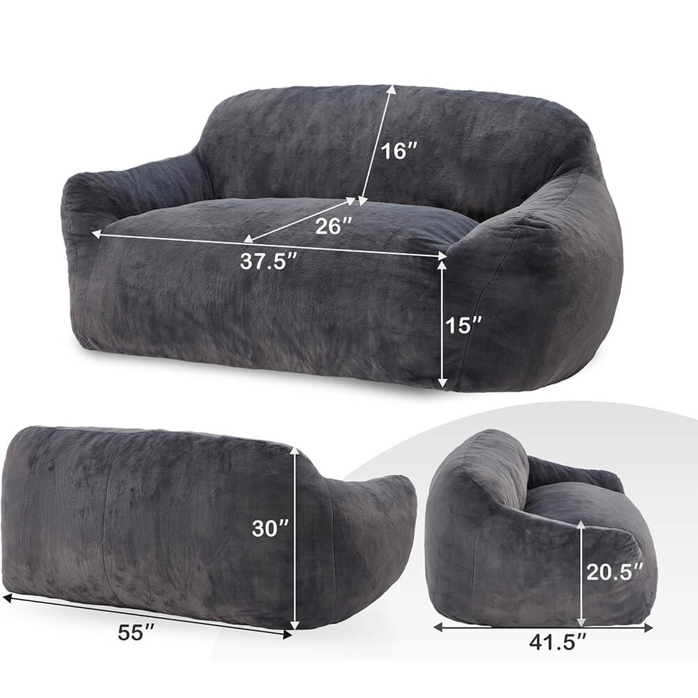 Loveseats Couch Foam Stuffed Floor Sofa with Soft Faux Fur Cover & Wide Armrests