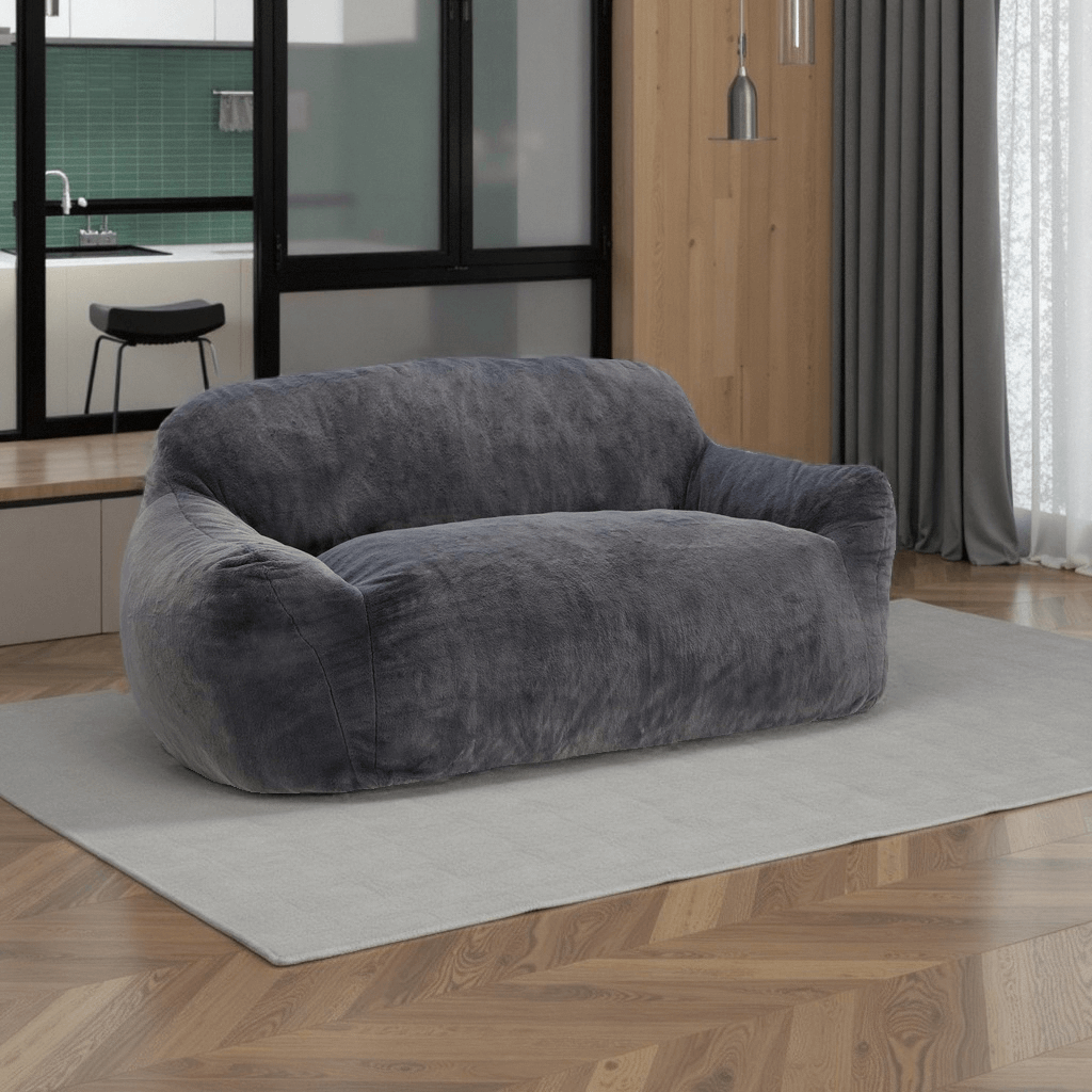 Loveseats Couch Foam Stuffed Floor Sofa with Soft Faux Fur Cover & Wide Armrests