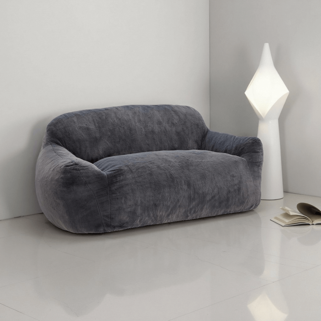 Loveseats Couch Foam Stuffed Floor Sofa with Soft Faux Fur Cover & Wide Armrests