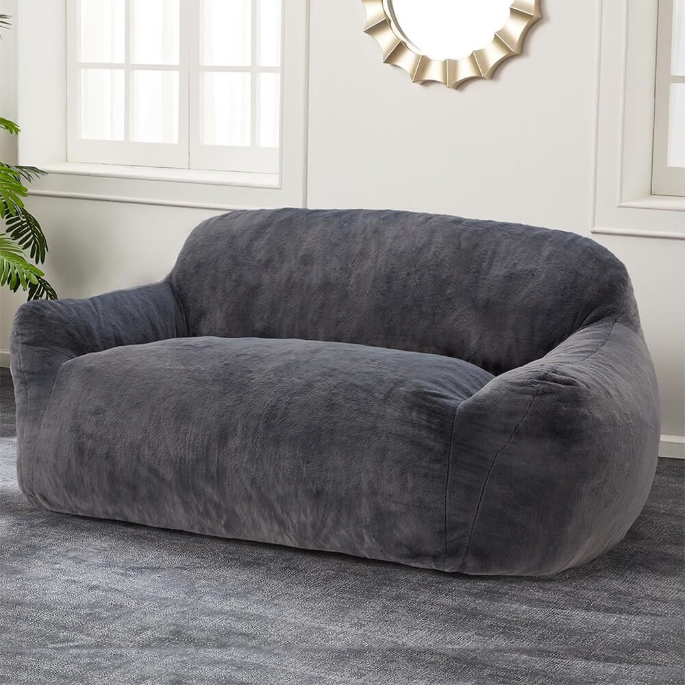 Loveseats Couch Foam Stuffed Floor Sofa with Soft Faux Fur Cover & Wide Armrests
