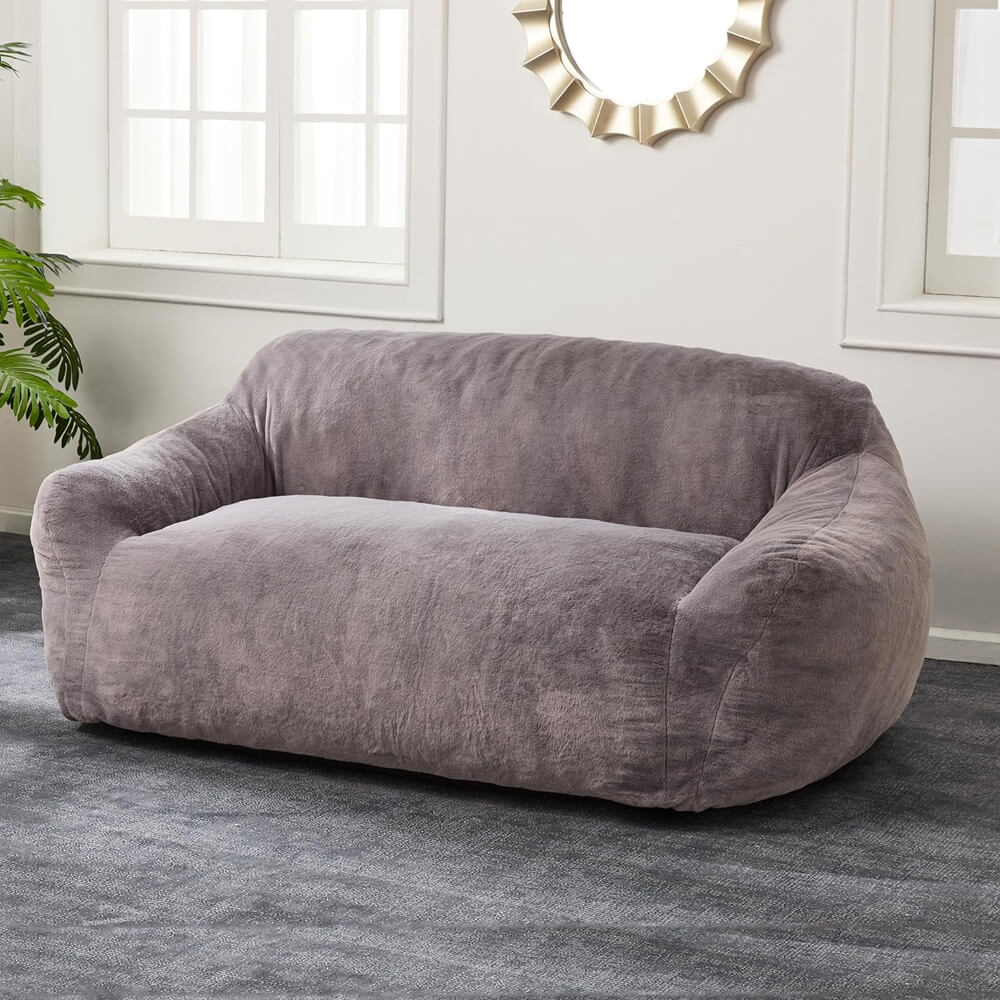 Loveseats Couch Foam Stuffed Floor Sofa with Soft Faux Fur Cover & Wide Armrests