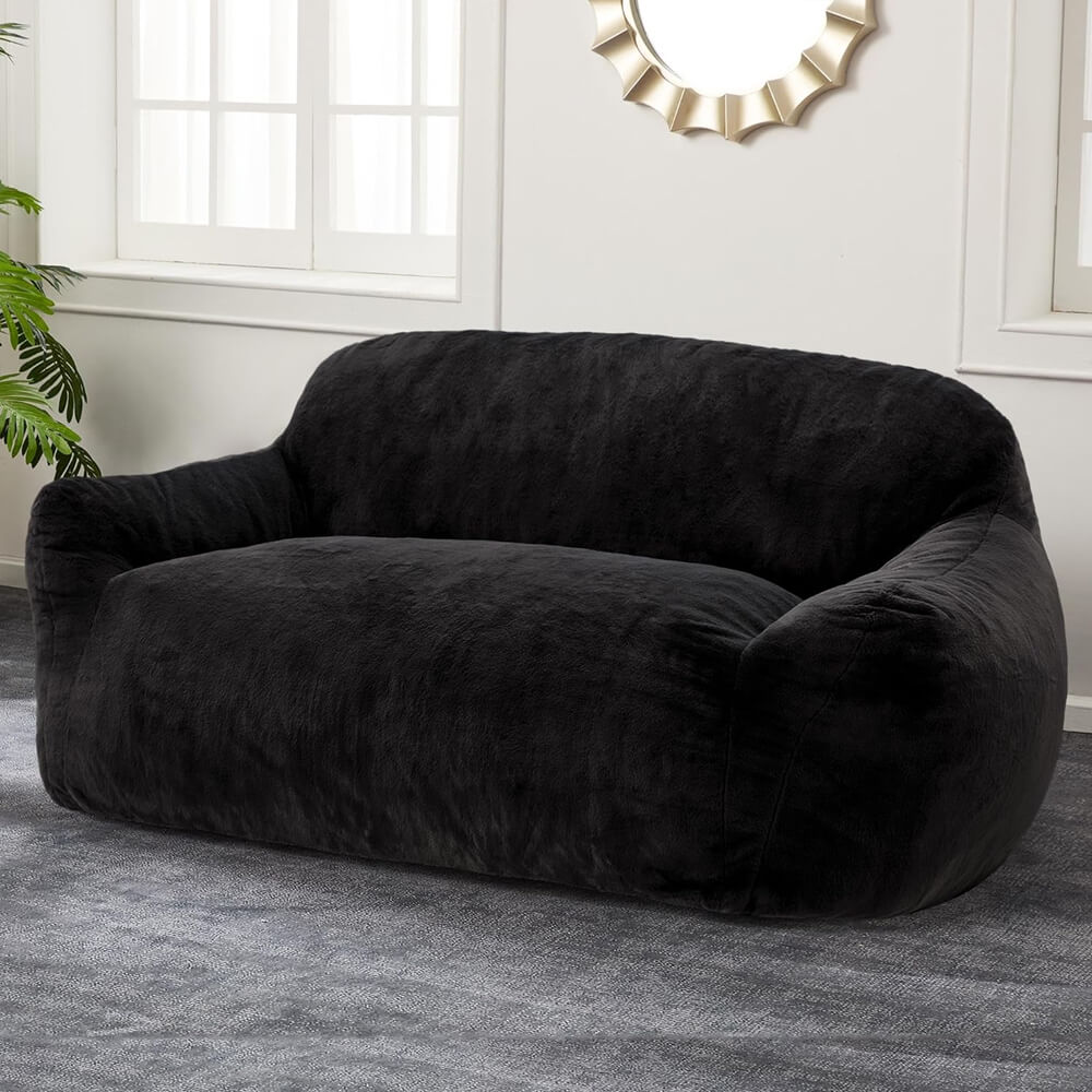 Loveseats Couch Foam Stuffed Floor Sofa with Soft Faux Fur Cover & Wide Armrests