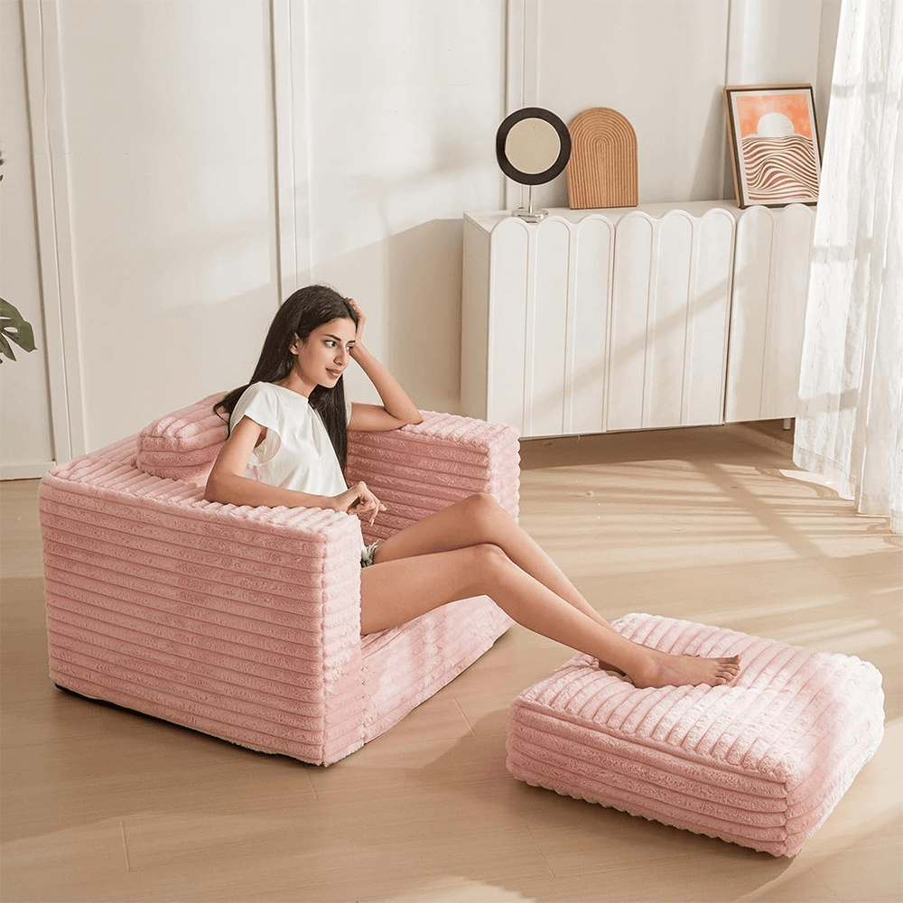 Boneless Chaise Lounge with Pillows and Armrests Chair Bean Bag Couch for Bedroom Living Room