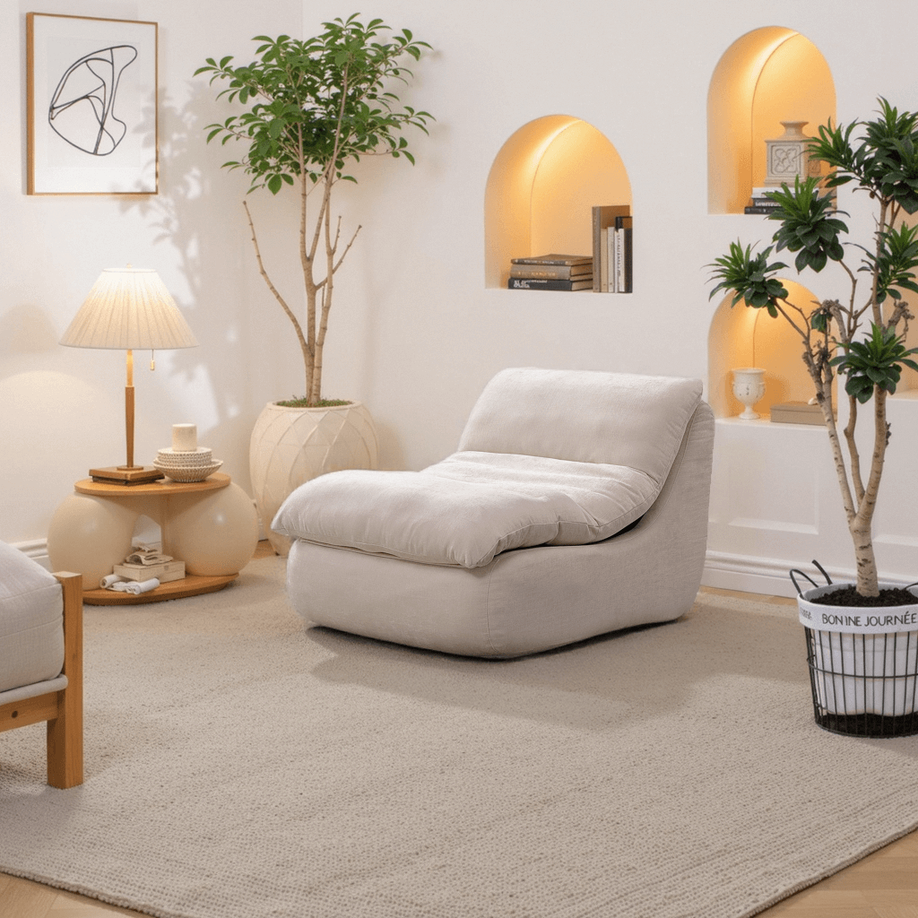 Chaise Lounge Sofa Chair Indoor, Upholstered Plush Corduroy Boneless Lounge Couch