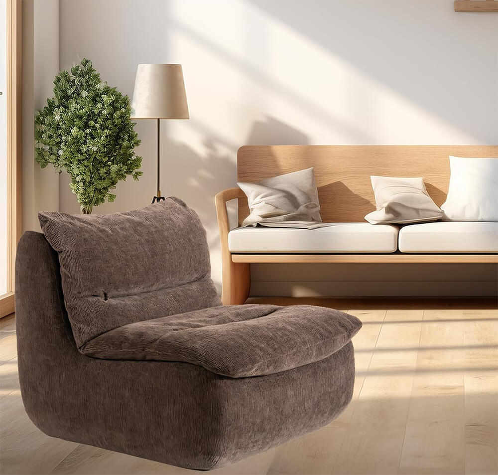 Chaise Lounge Sofa Chair Indoor, Upholstered Plush Corduroy Boneless Lounge Couch