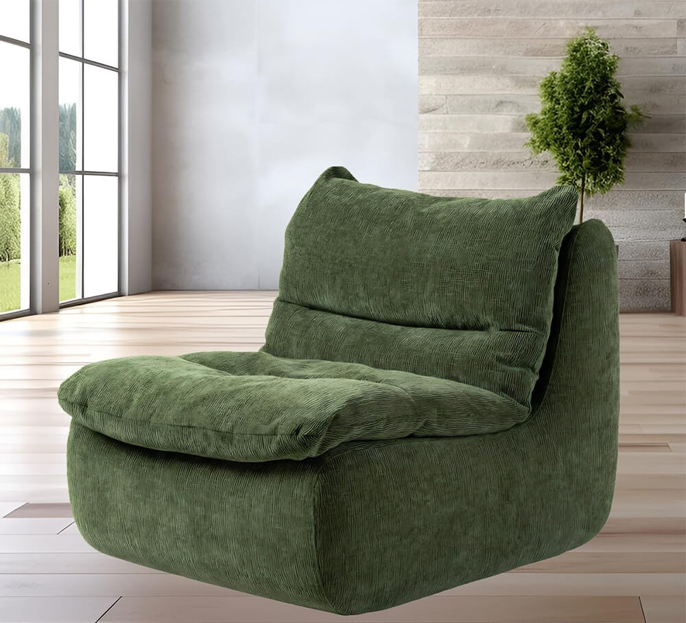 Chaise Lounge Sofa Chair Indoor, Upholstered Plush Corduroy Boneless Lounge Couch
