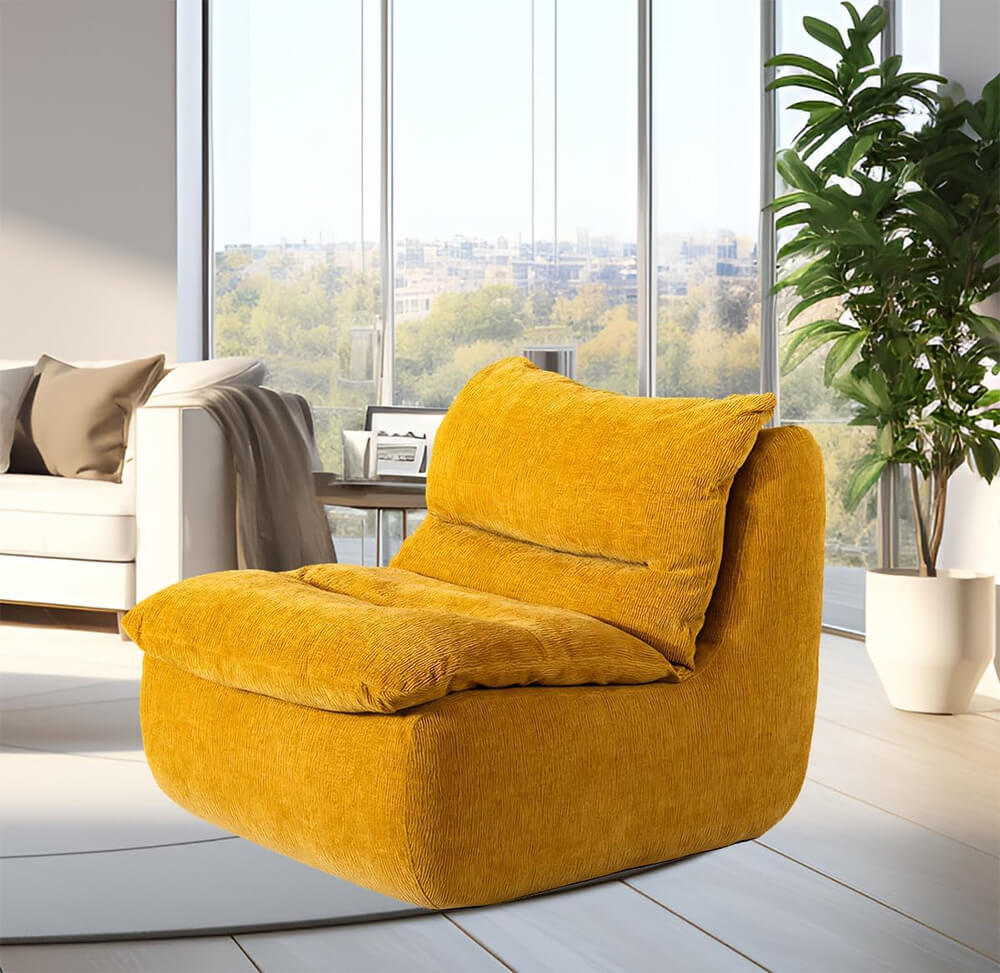 Chaise Lounge Sofa Chair Indoor, Upholstered Plush Corduroy Boneless Lounge Couch