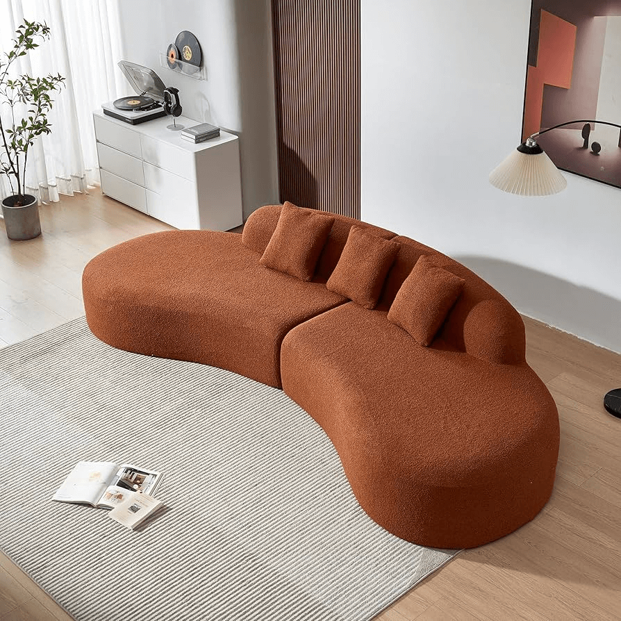 Modern Curved Sofa Couch, Unique Cashew Curved Sofa Couch