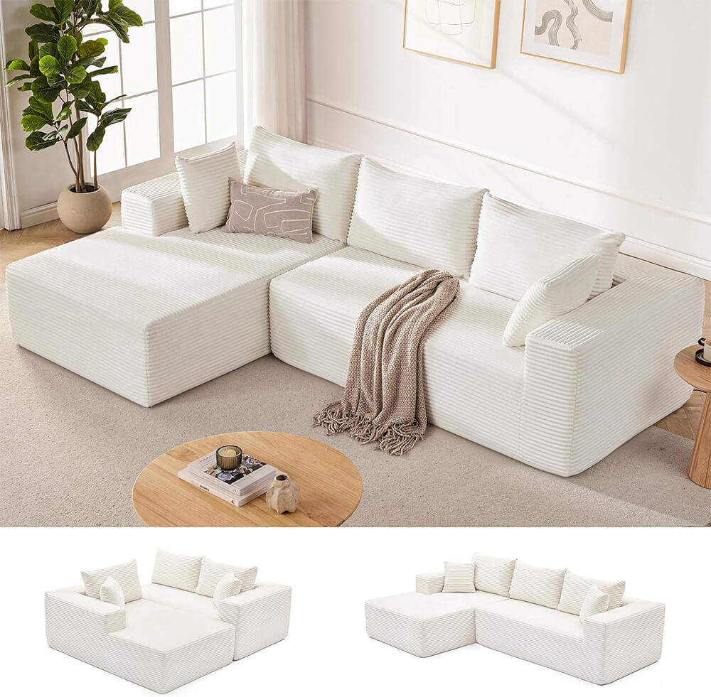 Sectional Couch with Comfy Chaise, Boneless L Shape Sofa with Deep Seat