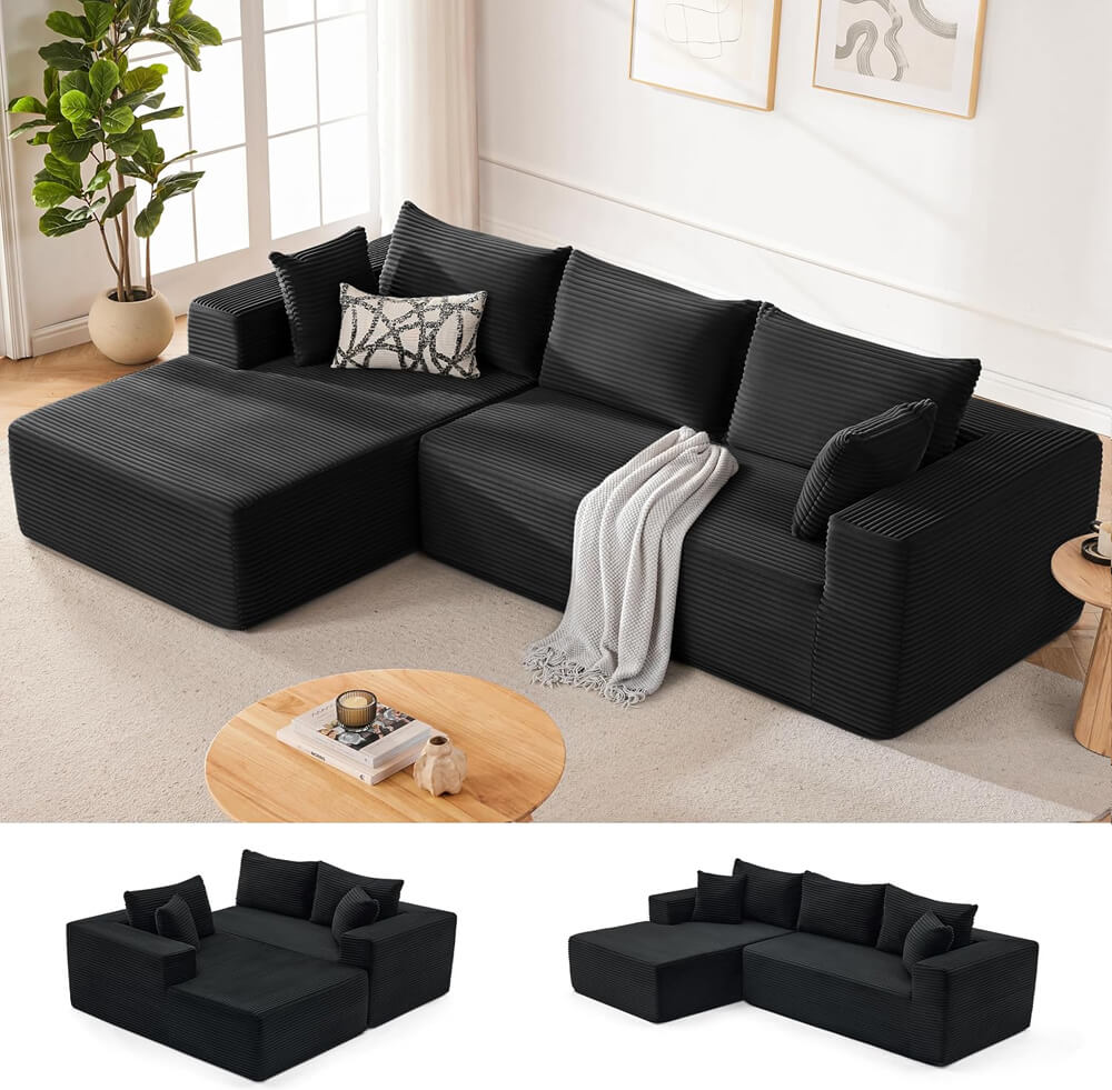 Sectional Couch with Comfy Chaise, Boneless L Shape Sofa with Deep Seat