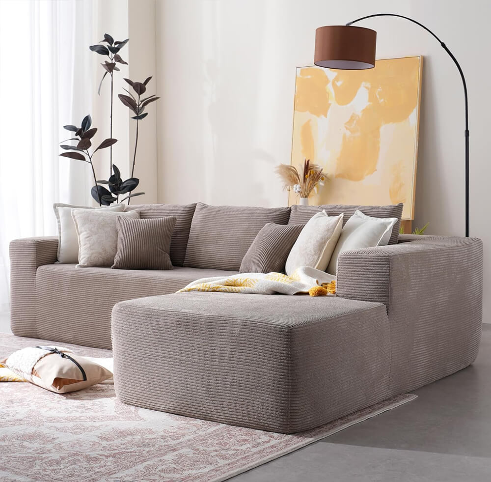 Sectional Couch with Comfy Chaise, Boneless L Shape Sofa with Deep Seat