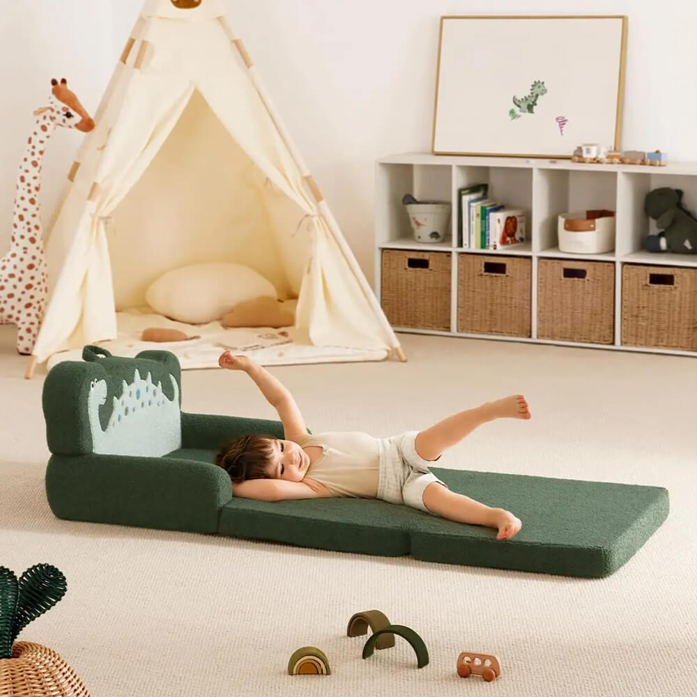 2-in-1 Toddler Chair Comfy, Convertible Sofa to Lounger, Kids Furniture for Playroom, Gift for Birthday, Children's Day