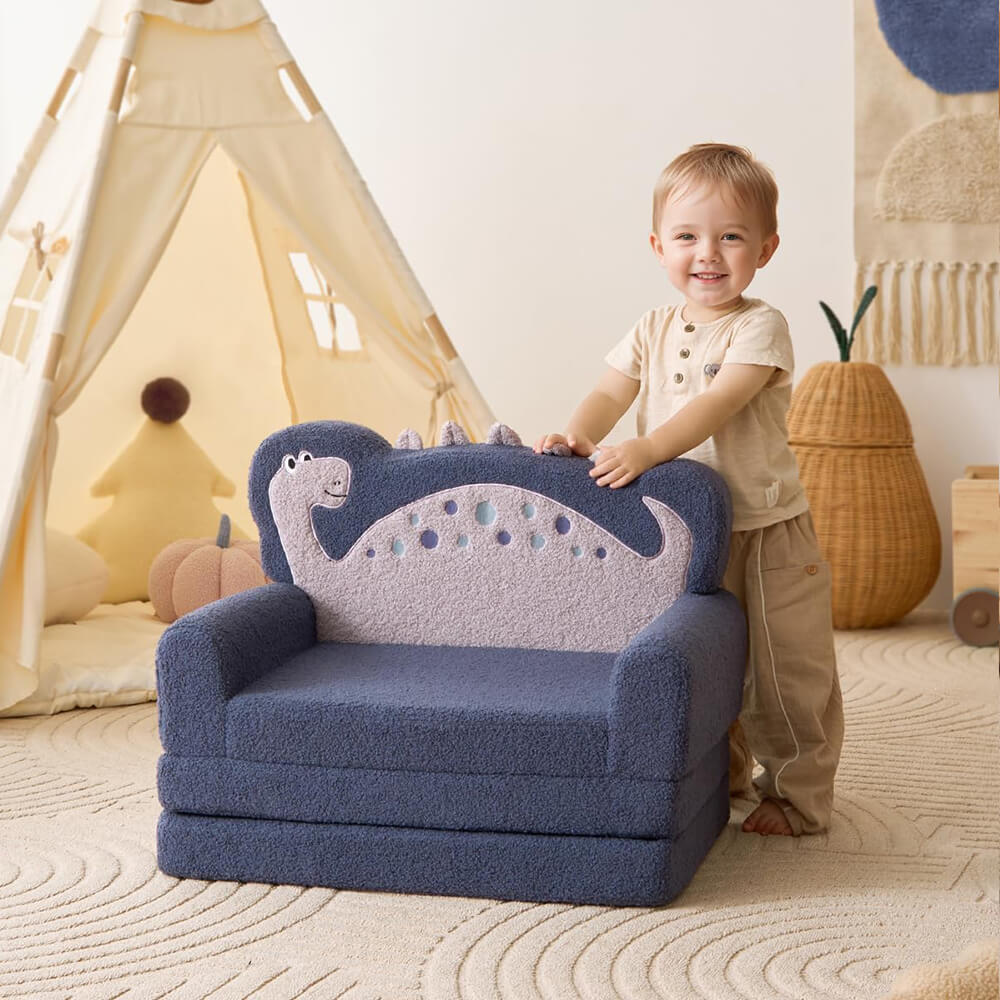 2-in-1 Toddler Chair Comfy, Convertible Sofa to Lounger, Kids Furniture for Playroom, Gift for Birthday, Children's Day
