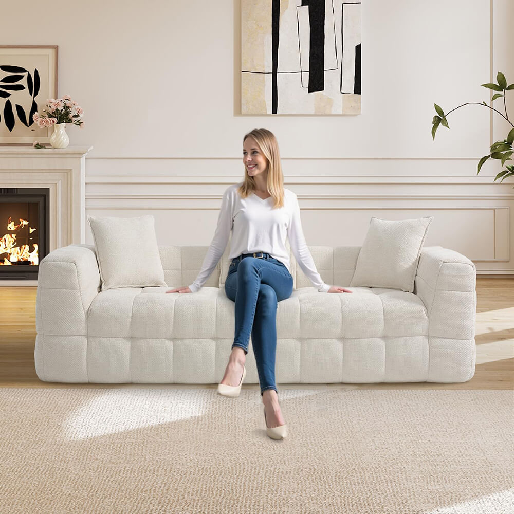 Cloud Couch Modern 3 Seater Couch with 3 Throw Pillows, Comfy Deep Seat Cloud Sofa, Tufted Chenille Upholstered Compression Sofa for Living Room