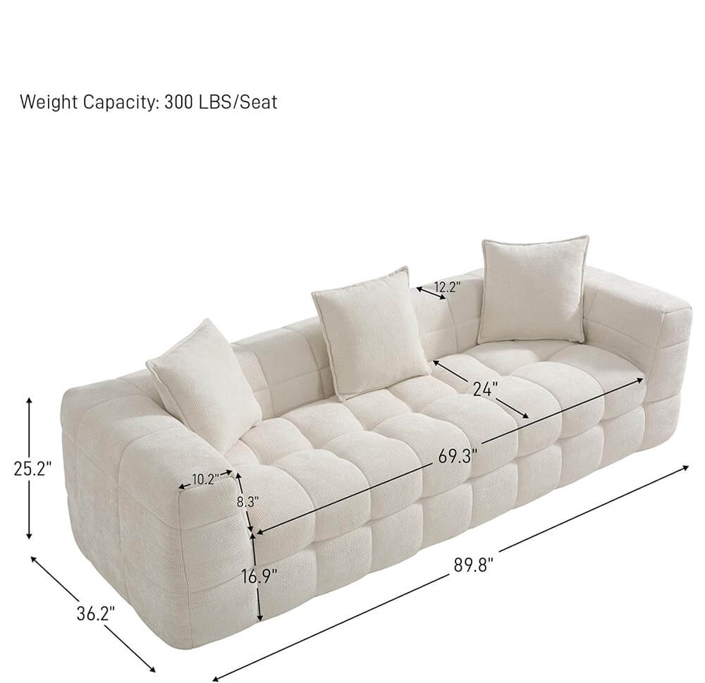 Cloud Couch Modern 3 Seater Couch with 3 Throw Pillows, Comfy Deep Seat Cloud Sofa, Tufted Chenille Upholstered Compression Sofa for Living Room