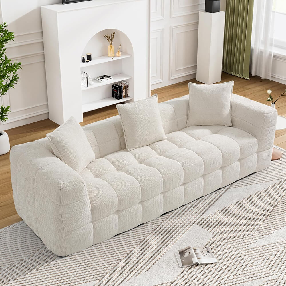 Cloud Couch Modern 3 Seater Couch with 3 Throw Pillows, Comfy Deep Seat Cloud Sofa, Tufted Chenille Upholstered Compression Sofa for Living Room