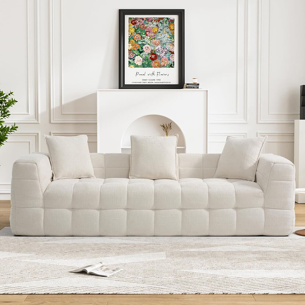 Cloud Couch Modern 3 Seater Couch with 3 Throw Pillows, Comfy Deep Seat Cloud Sofa, Tufted Chenille Upholstered Compression Sofa for Living Room