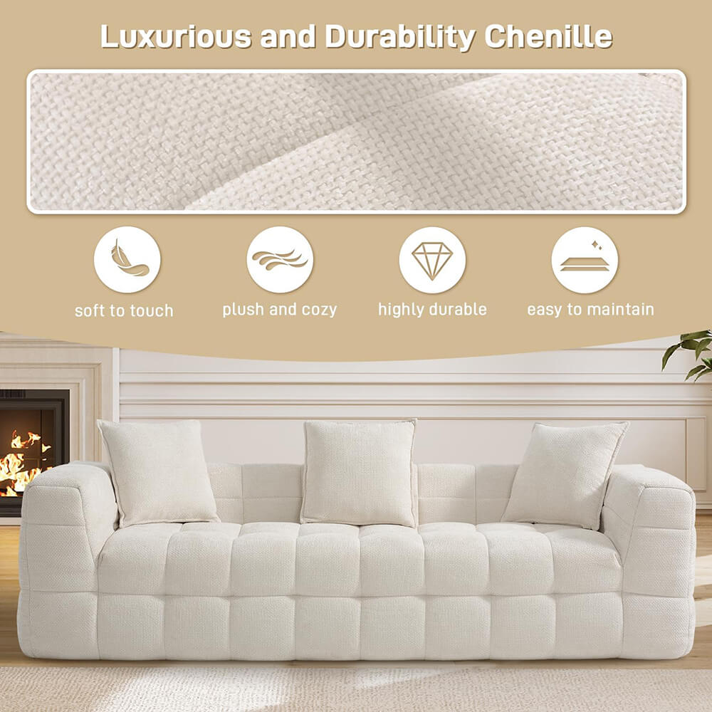 Cloud Couch Modern 3 Seater Couch with 3 Throw Pillows, Comfy Deep Seat Cloud Sofa, Tufted Chenille Upholstered Compression Sofa for Living Room