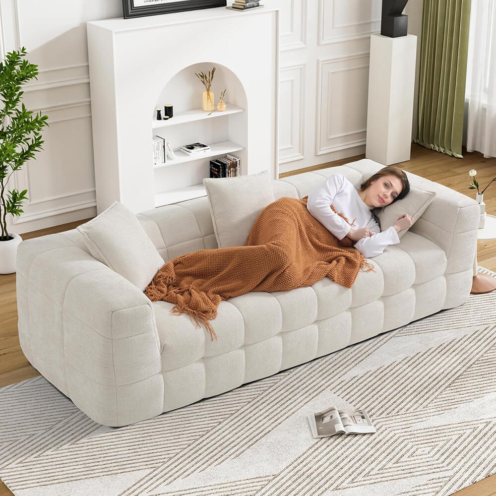 Cloud Couch Modern 3 Seater Couch with 3 Throw Pillows, Comfy Deep Seat Cloud Sofa, Tufted Chenille Upholstered Compression Sofa for Living Room