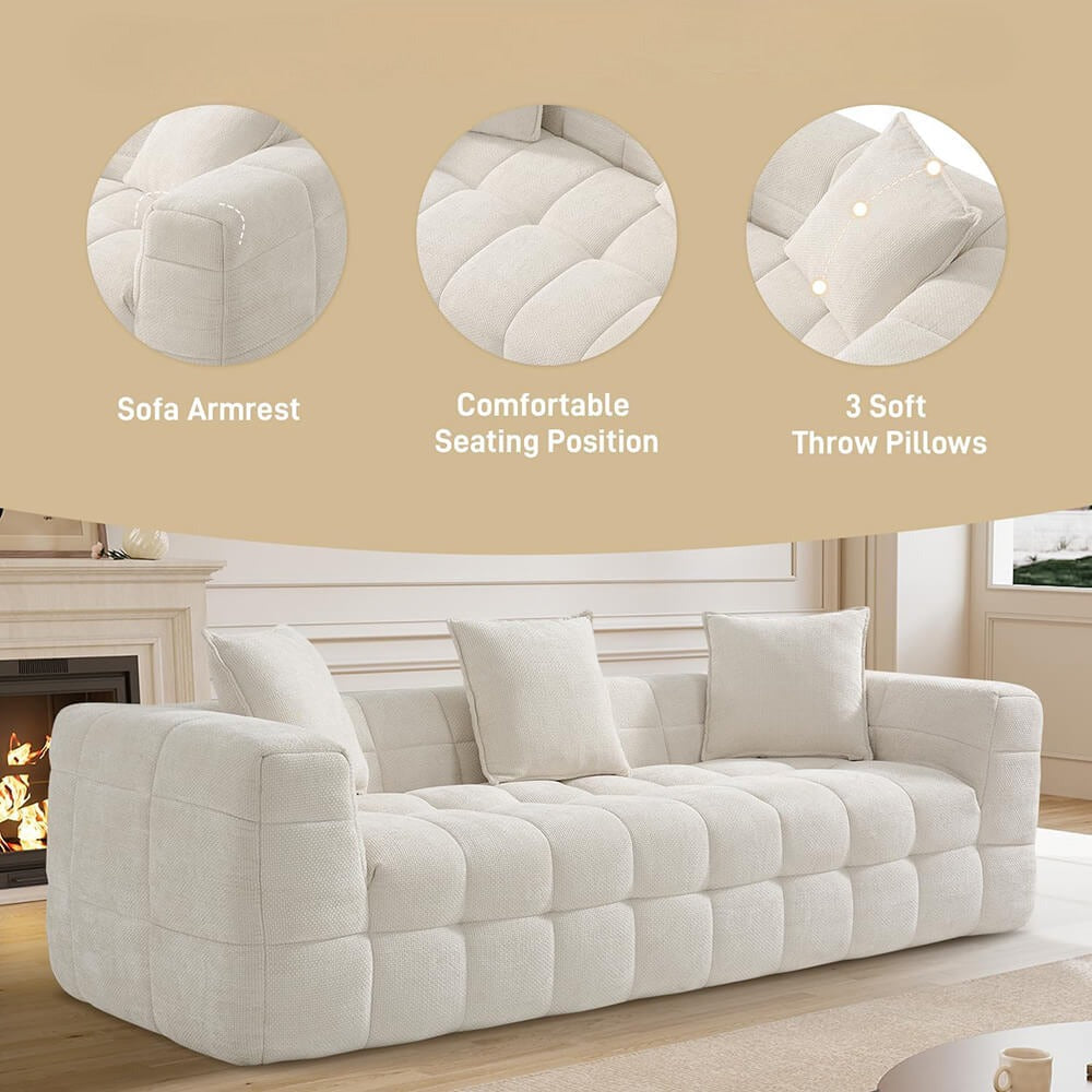 Cloud Couch Modern 3 Seater Couch with 3 Throw Pillows, Comfy Deep Seat Cloud Sofa, Tufted Chenille Upholstered Compression Sofa for Living Room