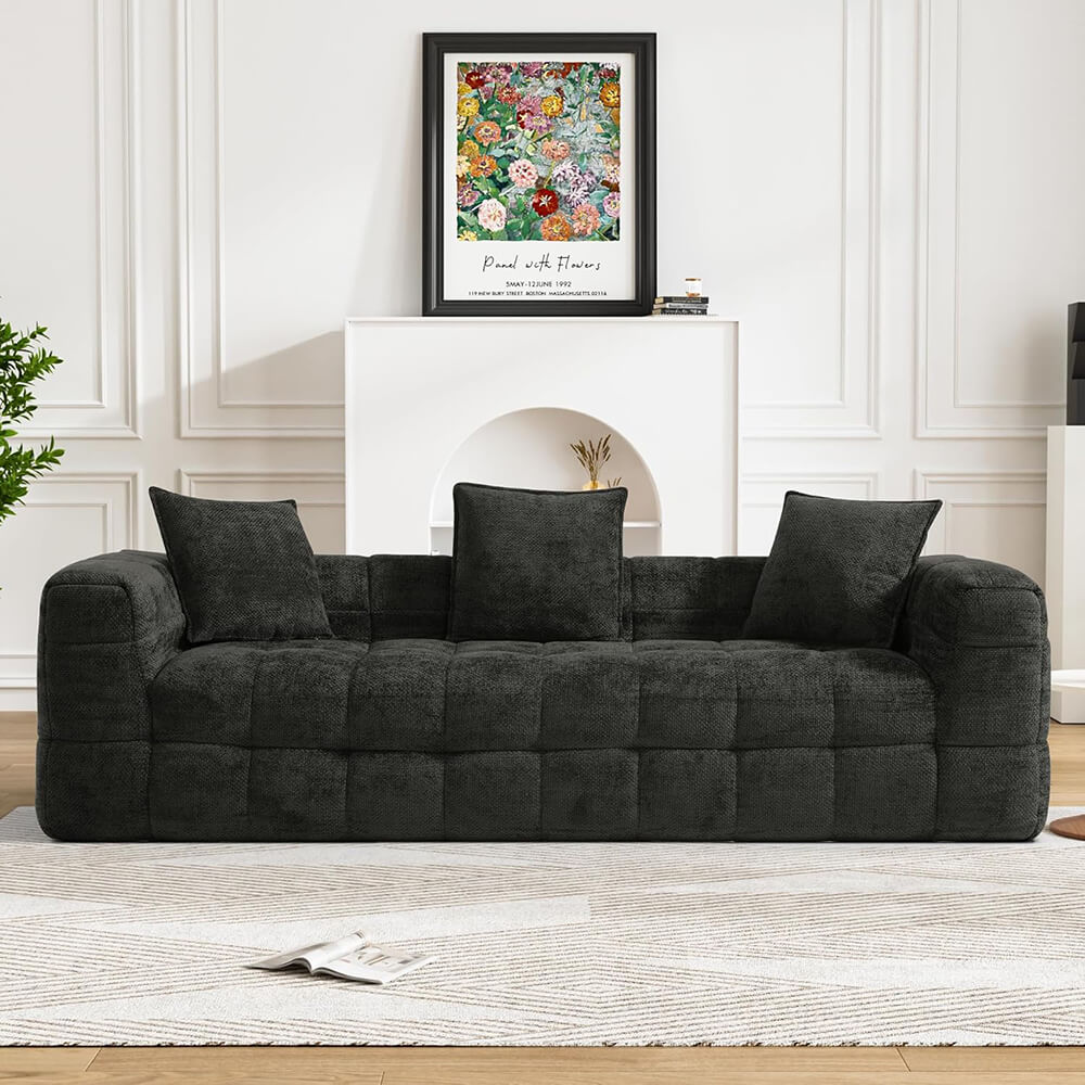 Cloud Couch Modern 3 Seater Couch with 3 Throw Pillows, Comfy Deep Seat Cloud Sofa, Tufted Chenille Upholstered Compression Sofa for Living Room