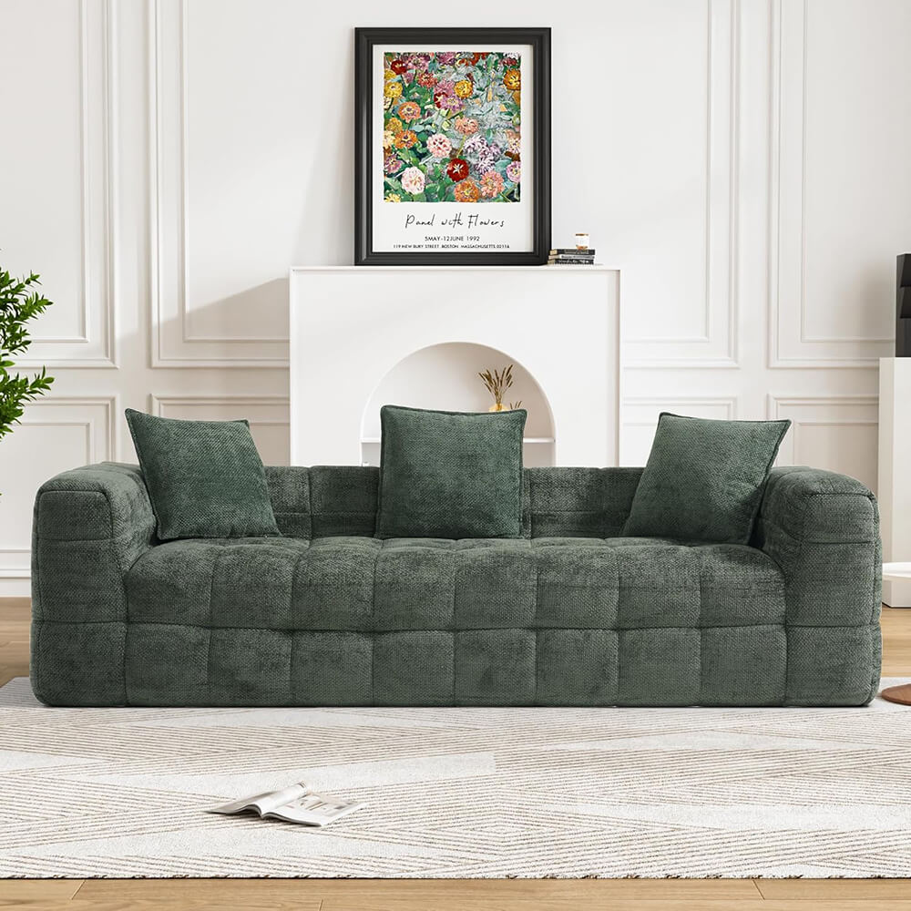 Cloud Couch Modern 3 Seater Couch with 3 Throw Pillows, Comfy Deep Seat Cloud Sofa, Tufted Chenille Upholstered Compression Sofa for Living Room