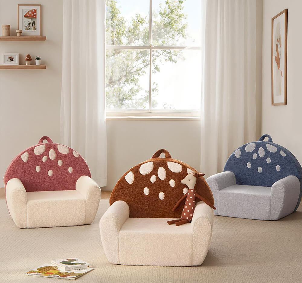 Compressed Foam Kids Chair with Soft Teddy Plush, Toddler Reading Armchair