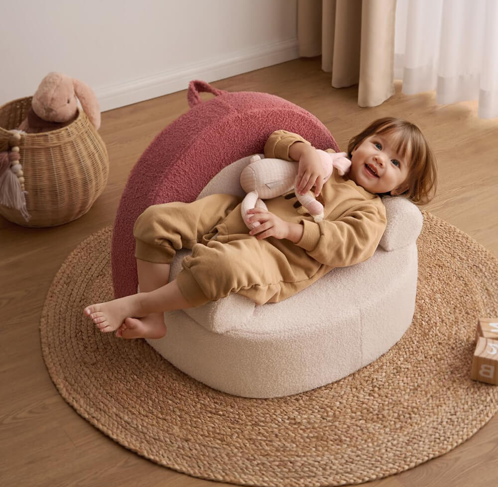 Compressed Foam Kids Chair with Soft Teddy Plush, Toddler Reading Armchair