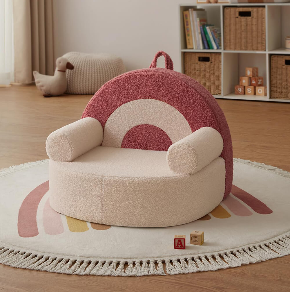 Compressed Foam Kids Chair with Soft Teddy Plush, Toddler Reading Armchair
