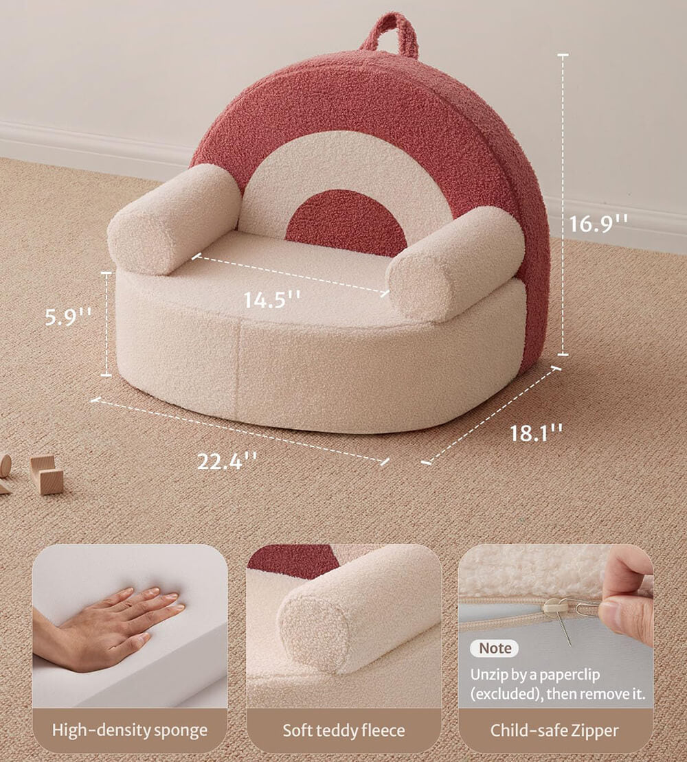 Compressed Foam Kids Chair with Soft Teddy Plush, Toddler Reading Armchair