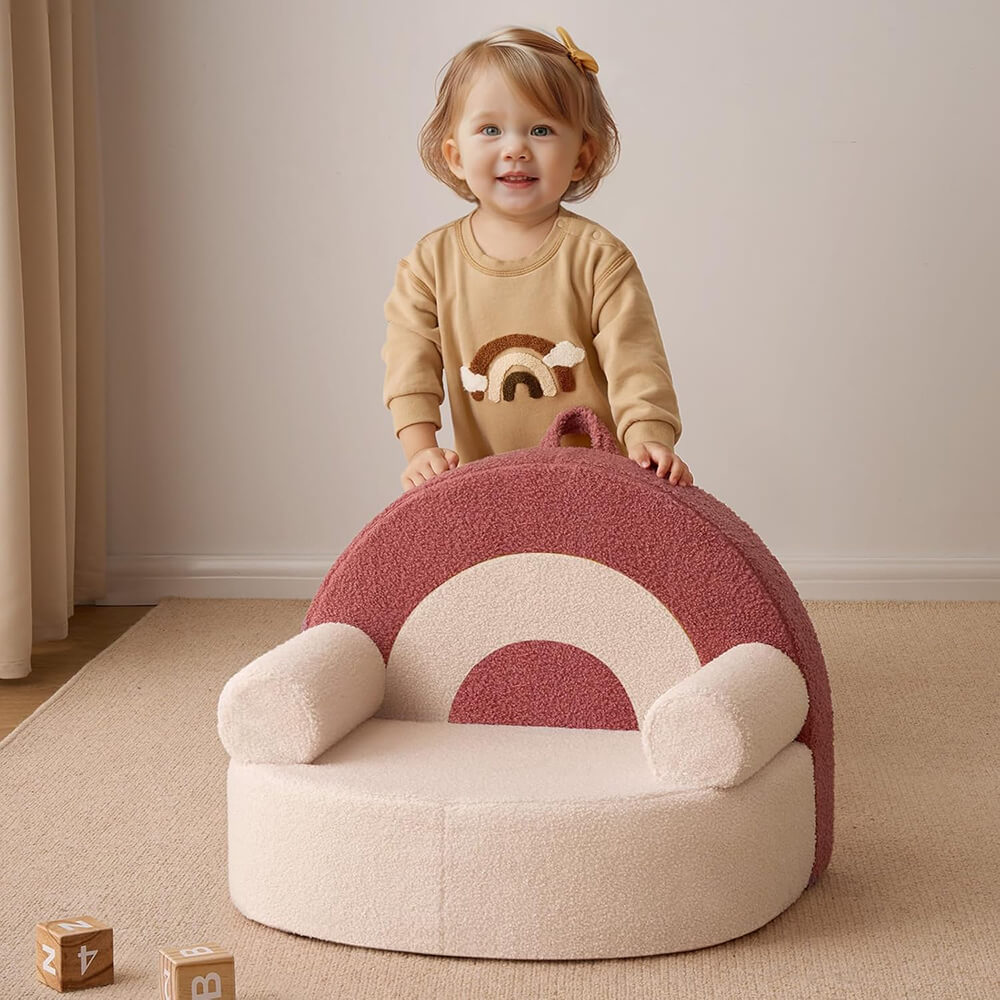 Compressed Foam Kids Chair with Soft Teddy Plush, Toddler Reading Armchair