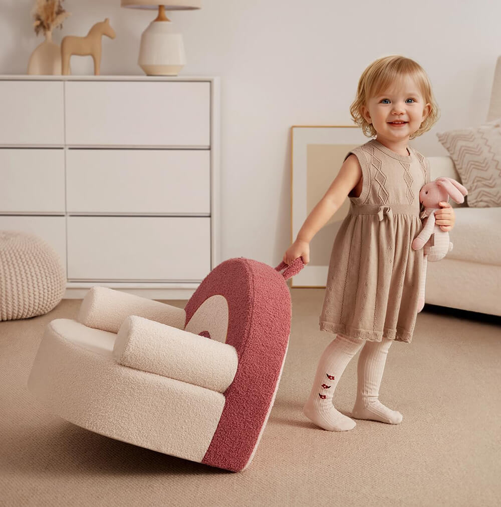 Compressed Foam Kids Chair with Soft Teddy Plush, Toddler Reading Armchair