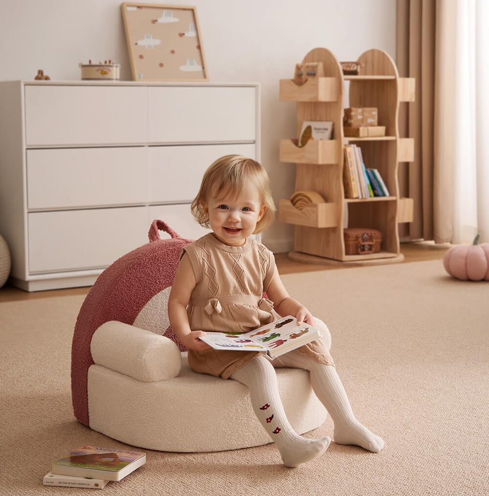 Compressed Foam Kids Chair with Soft Teddy Plush, Toddler Reading Armchair