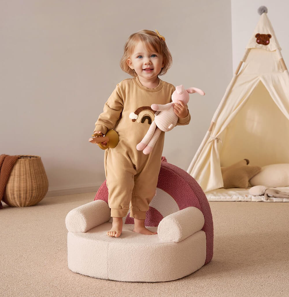 Compressed Foam Kids Chair with Soft Teddy Plush, Toddler Reading Armchair