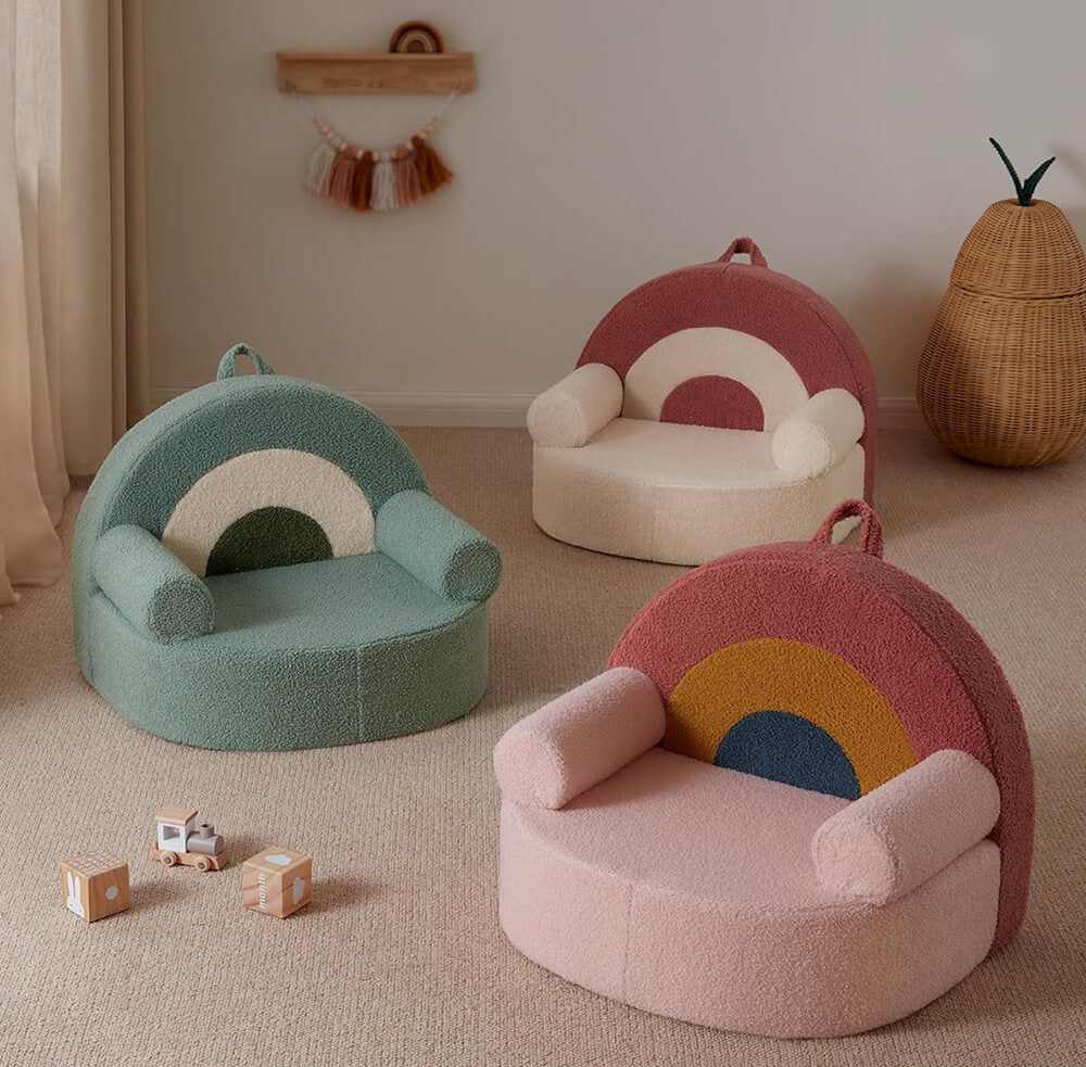 Compressed Foam Kids Chair with Soft Teddy Plush, Toddler Reading Armchair