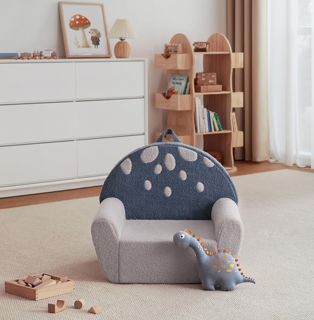 Compressed Foam Kids Chair with Soft Teddy Plush, Toddler Reading Armchair