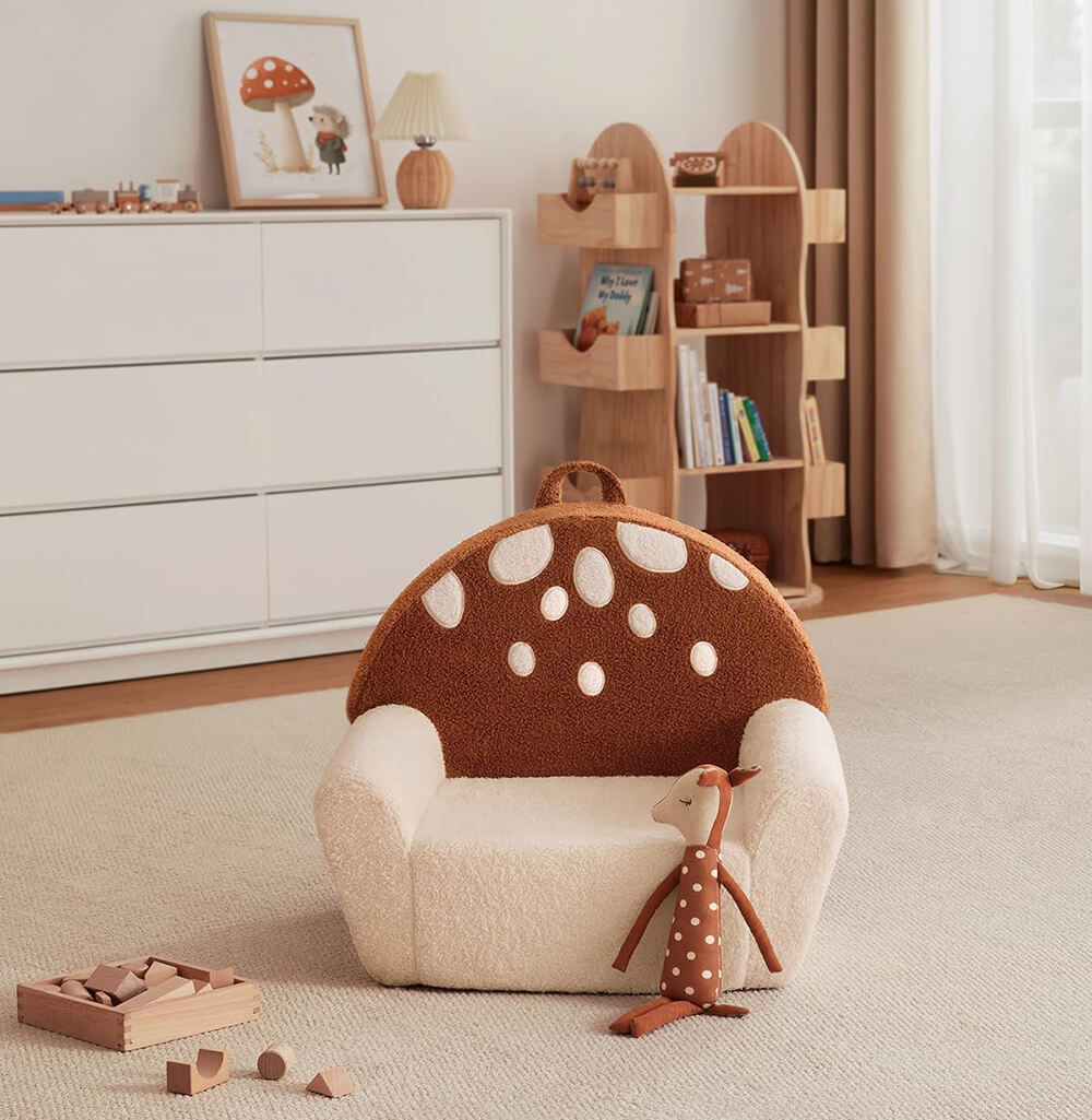 Compressed Foam Kids Chair with Soft Teddy Plush, Toddler Reading Armchair