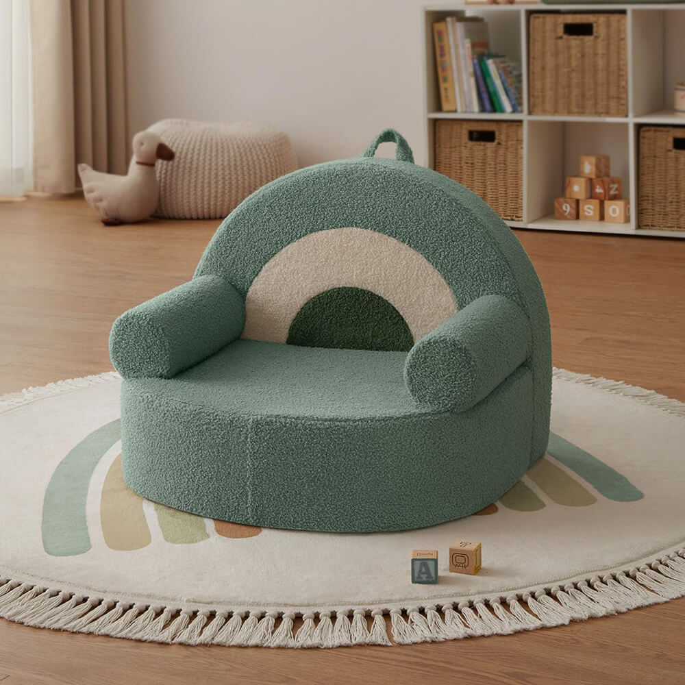 Compressed Foam Kids Chair with Soft Teddy Plush, Toddler Reading Armchair